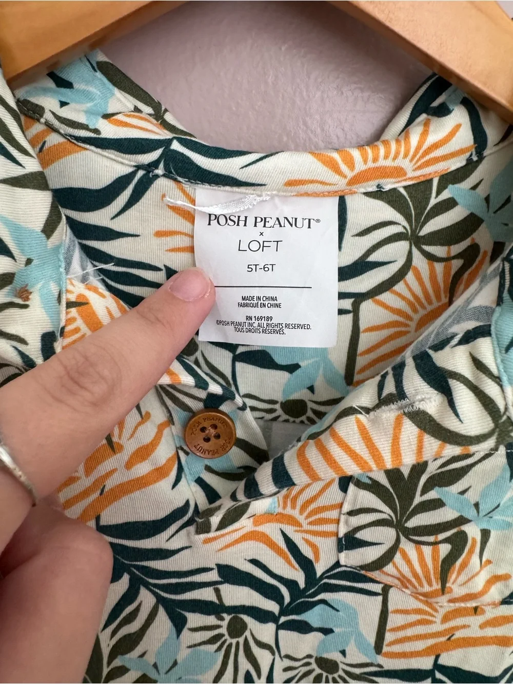 Posh Peanut x Loft bamboo Tropical Print Short-Sleeve Collared Top